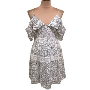 Nicholas Basque Lace Dress Size 0 White Black Floral OTS Fit and Flare Mini